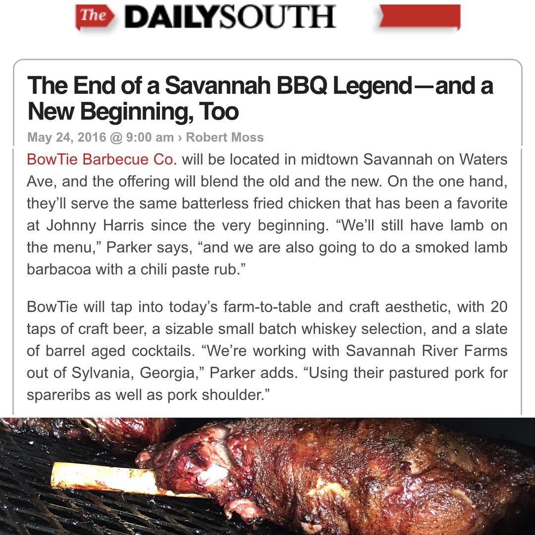 @robertfmoss from @southernlivingmag was kind enough to contact us about BowTie Barbecue Co. This is all a little bittersweet for us, but we're excited about our new adventures! http://thedailysouth.southernliving.com/2016/05/24/the-end-of-a-savannah-bbq-legend-and-a-new-beginning-too/ #BowTiebarbecueco #bbq #barbecue #lang #smoke #wood #savannah #dailysouth #southernliving #southernbarbecue #southernbbq #bowtiesarecool