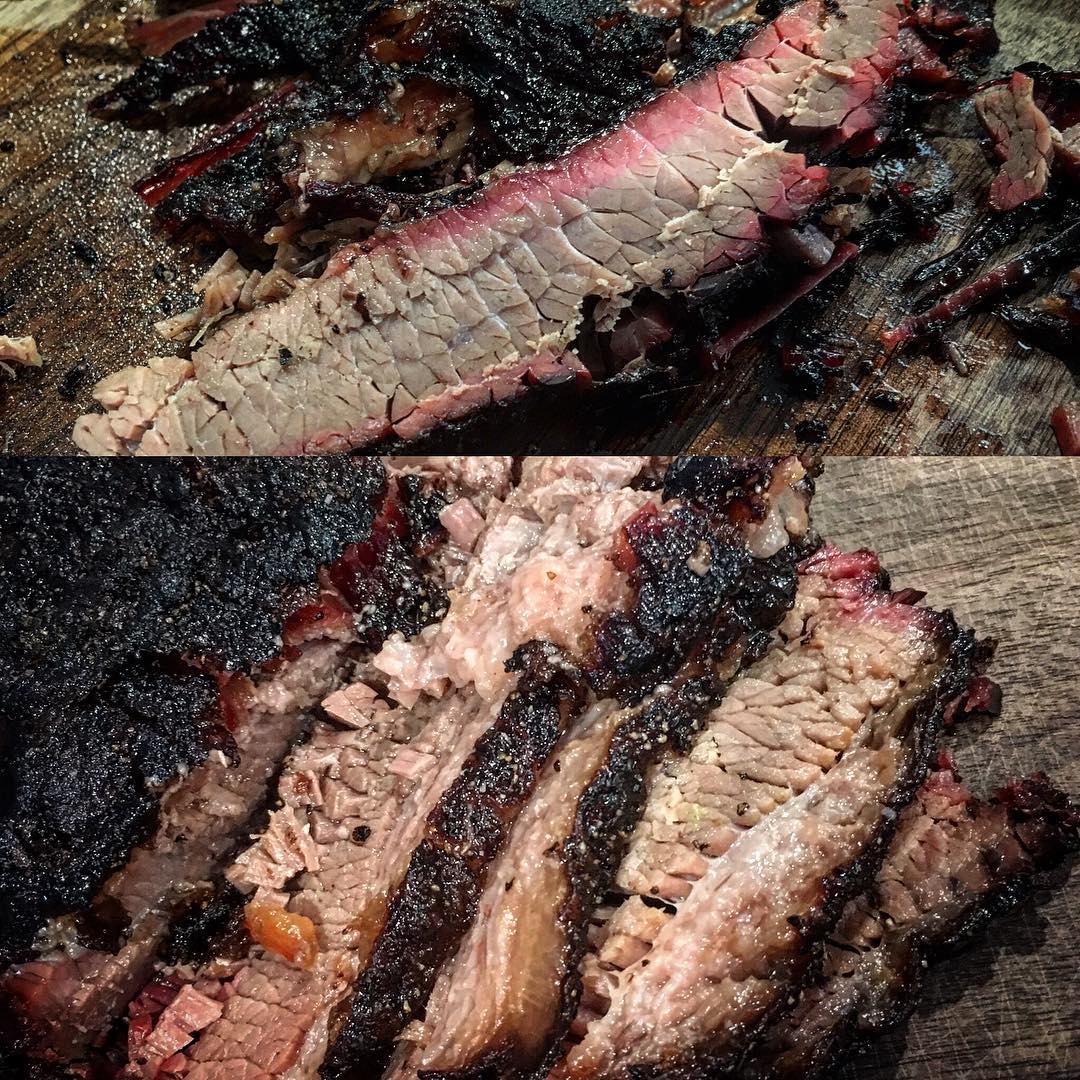 Whoa. Smokey, nutty, beefy, goodness! 26 day dry-aged smoked brisket. All wood Lang smoker. @sav_brewmaster #dryagedbeef #bbqbeef #bbqbrisket #bbq #barbecue #dryagedsmokebrisket #smokedbeef @grillinfools @grill_lovers1 #grillinfools #dryagedbrisket #lang #langsmoker #allwoodbarbecue