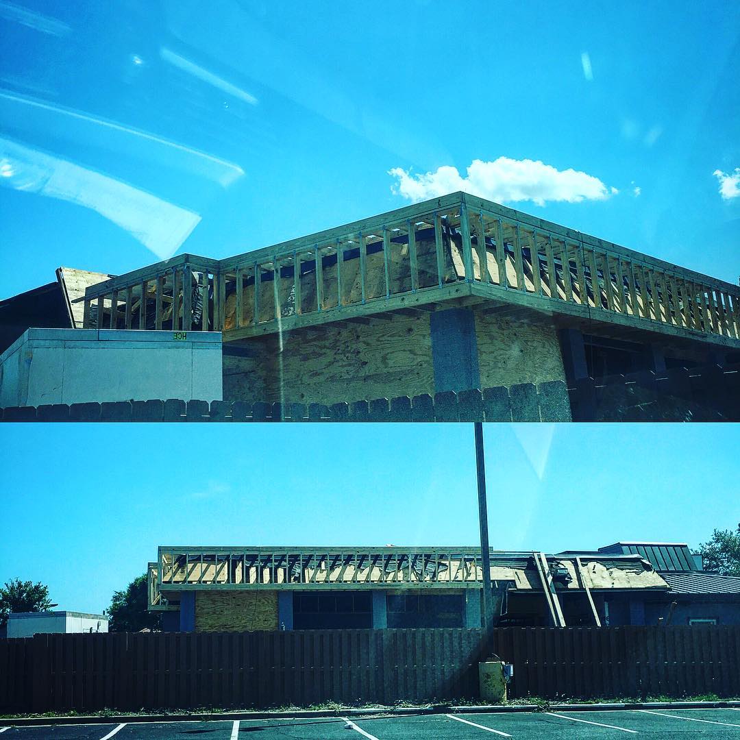 Looking good... Framing up the new outside of the building. The garage doors are going right below here savannah