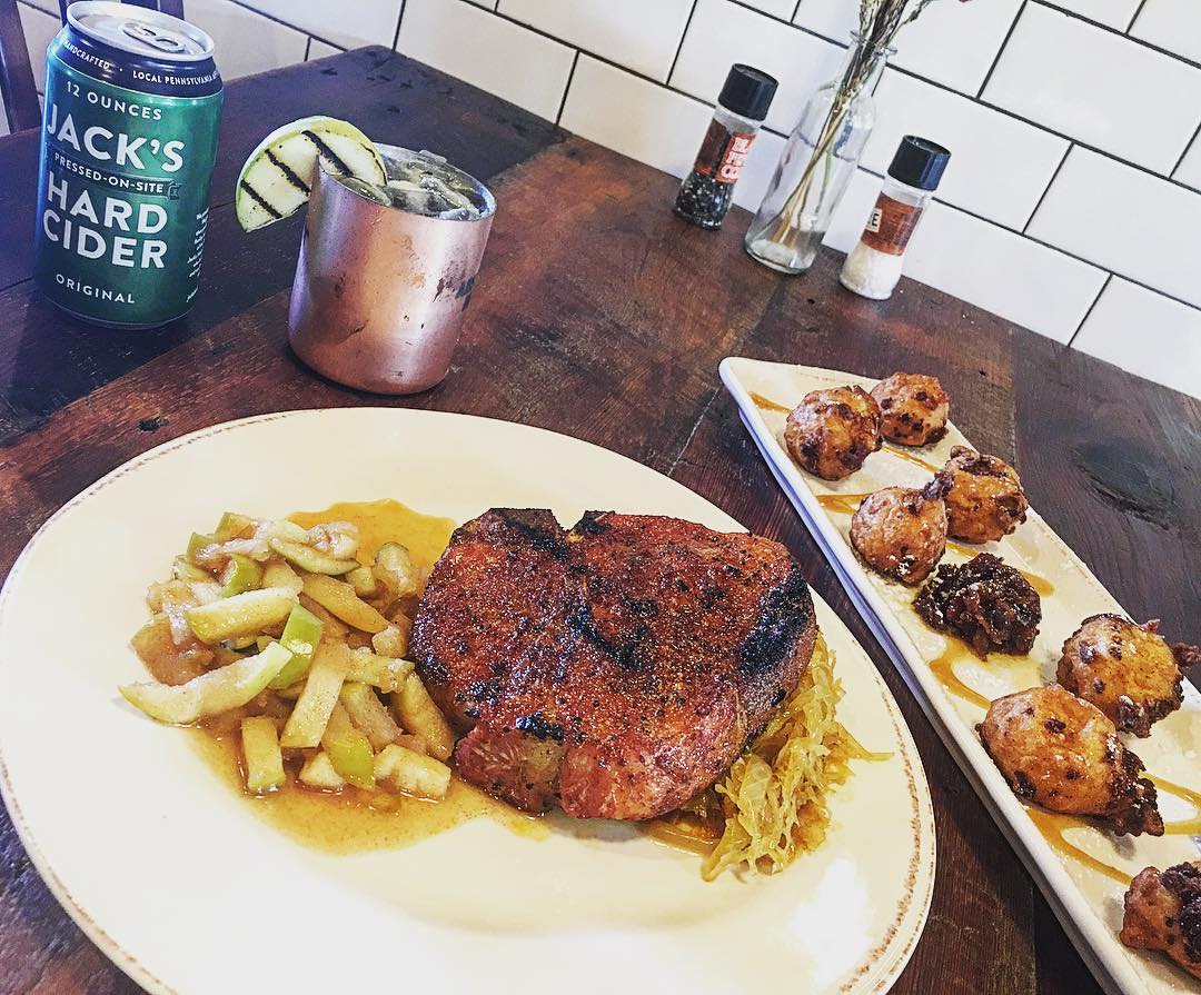 Pit Smoked Pork Chops with Rib Rub Cabbage and sautéed...