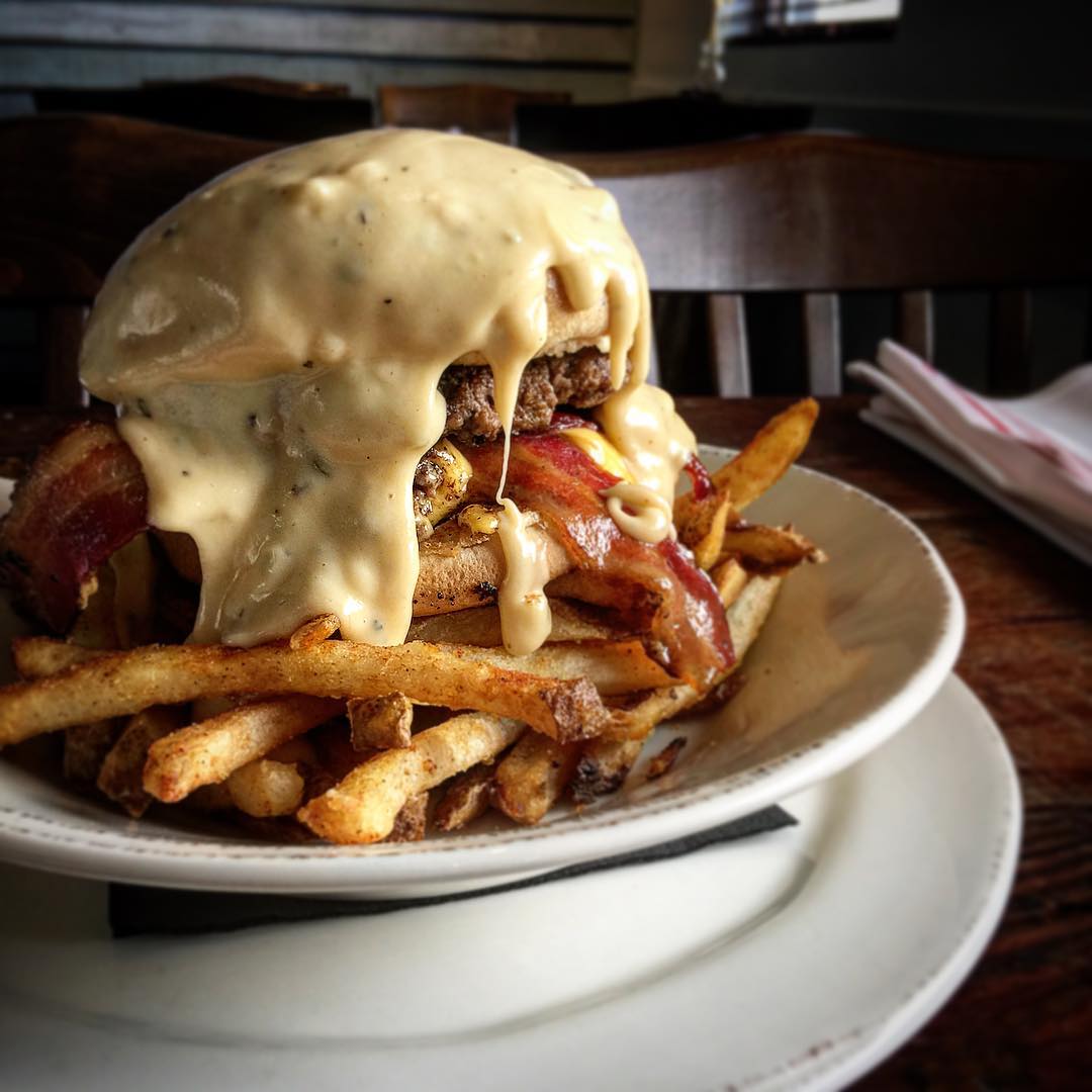 The Dirty Jack. Double bacon cheese burger atop fries and…