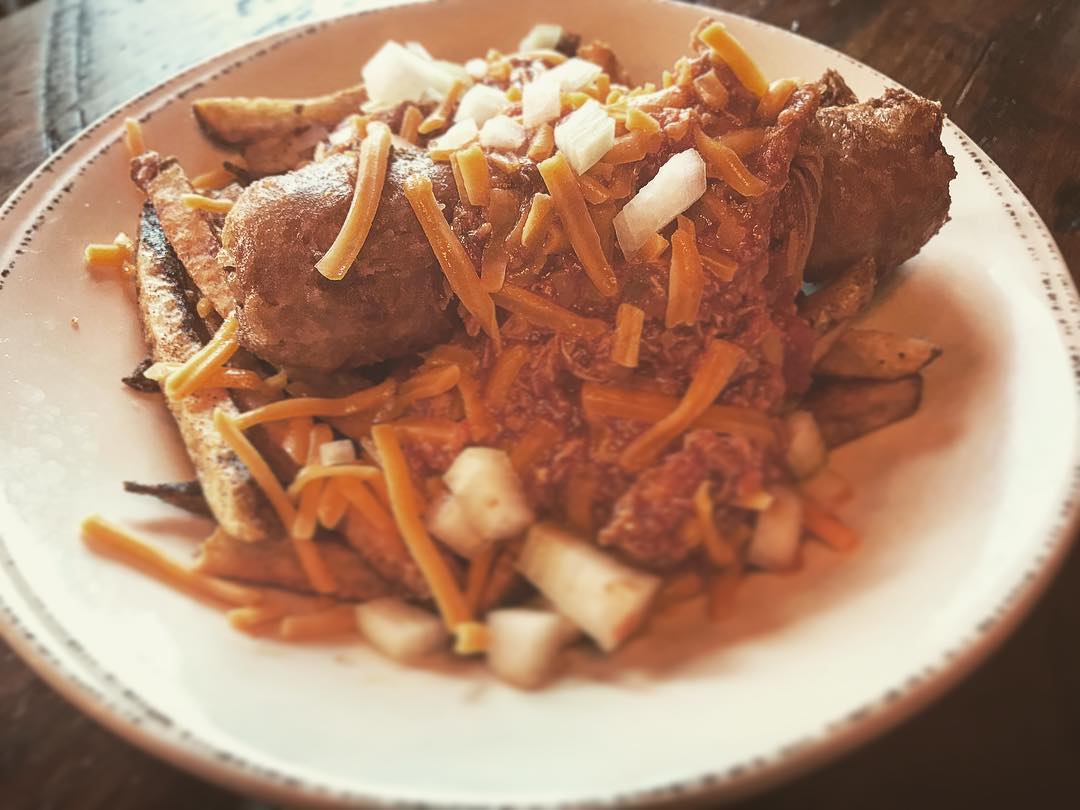 The Dirty Dawg. Today only. Waffle-battered hot dog covered in…