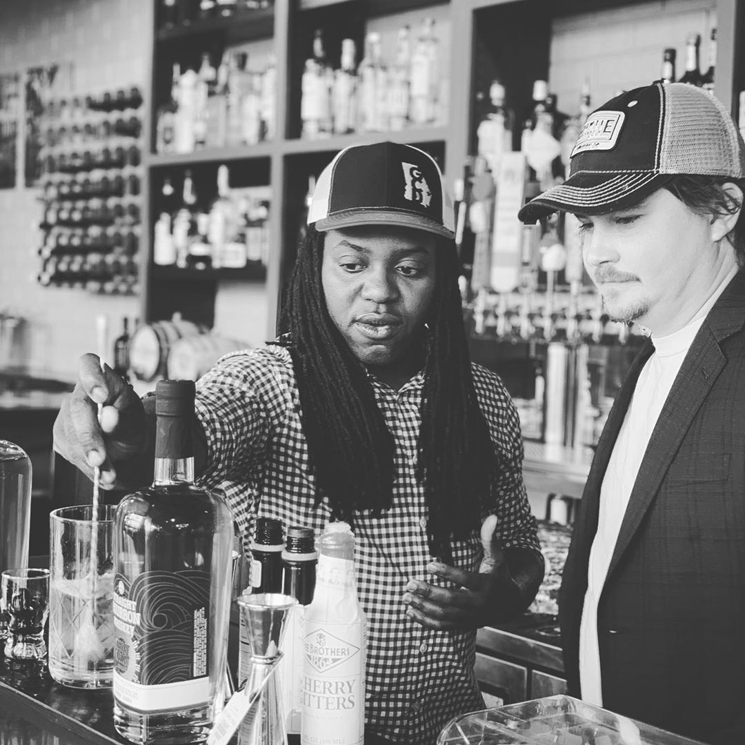 Sidney and BB mixing some cocktails! The Smoked and Mirrors…